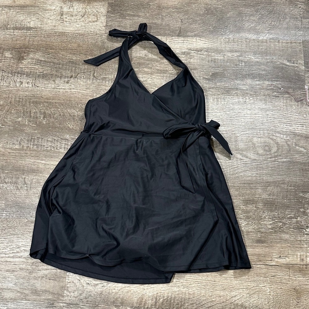 J.Crew‎ Re-Imagined Black Halter Wrap Swim Dress One Piece Swimsuit Small
